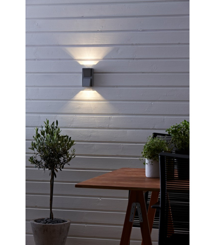 LED Up Down 2 Light Outdoor Wall Lamp Grey IP44