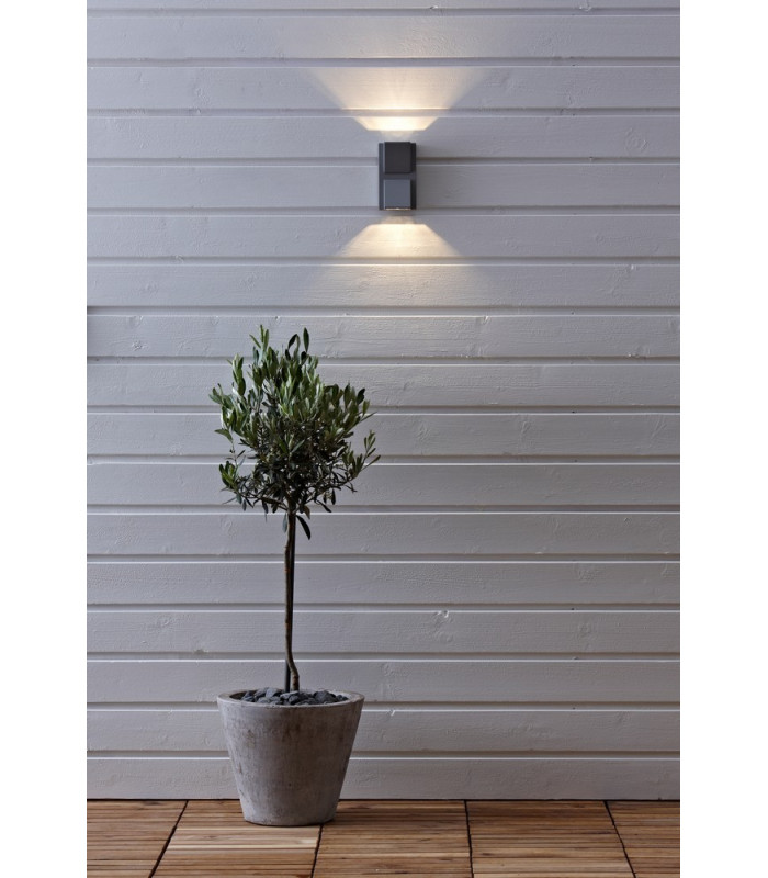 LED Up Down 2 Light Outdoor Wall Lamp Grey IP44