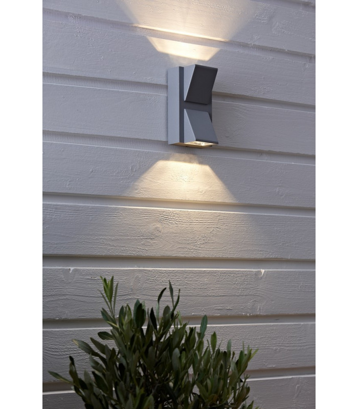 LED Up Down 2 Light Outdoor Wall Lamp Grey IP44