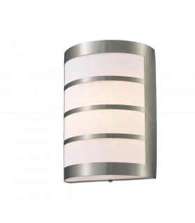 Flush Wall Lamp 1 Light E27 IP44 Exterior Louvre Design Stainless Steel, Opal