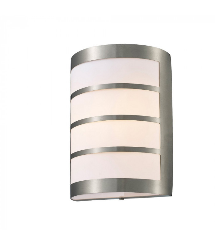 Flush Wall Lamp 1 Light E27 IP44 Exterior Louvre Design Stainless Steel, Opal
