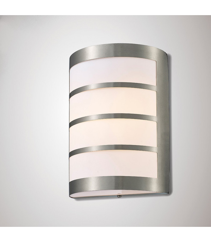 Flush Wall Lamp 1 Light E27 IP44 Exterior Louvre Design Stainless Steel, Opal