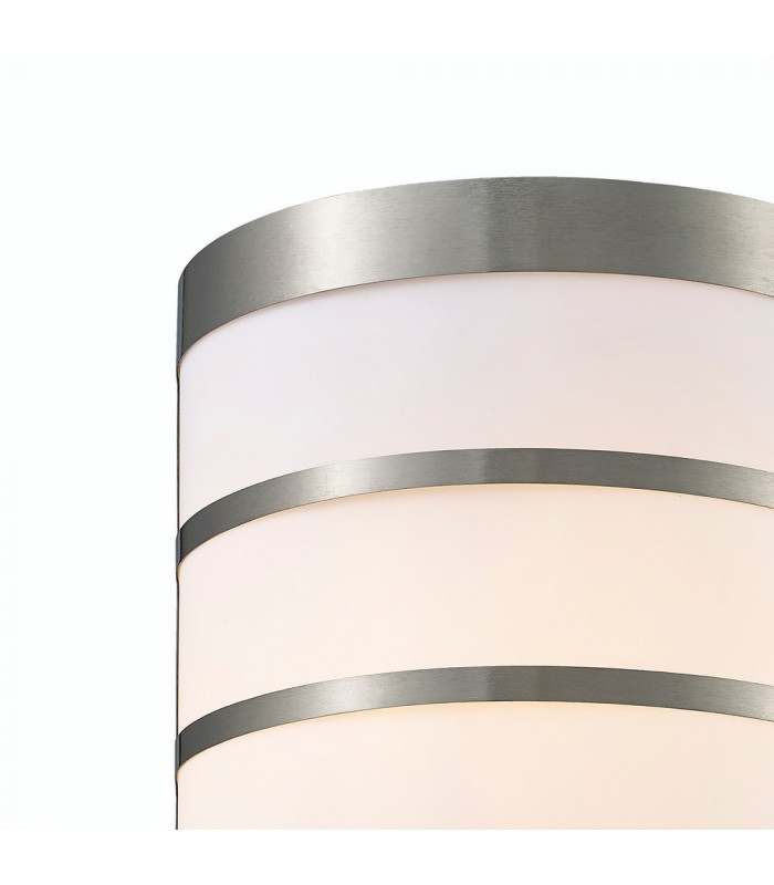 Flush Wall Lamp 1 Light E27 IP44 Exterior Louvre Design Stainless Steel, Opal