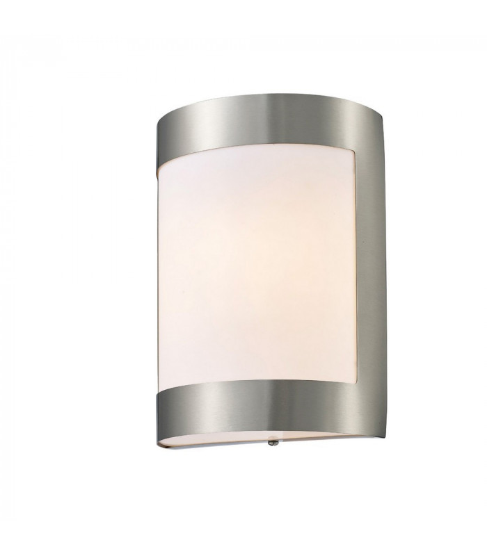Flush Wall Lamp 1 Light E27 IP44 Exterior Plain Design Stainless Steel, Opal