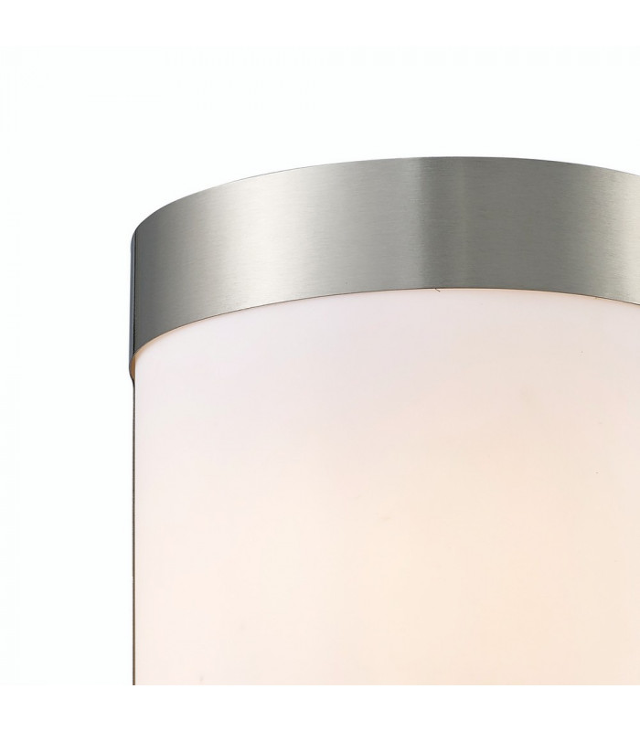 Flush Wall Lamp 1 Light E27 IP44 Exterior Plain Design Stainless Steel, Opal