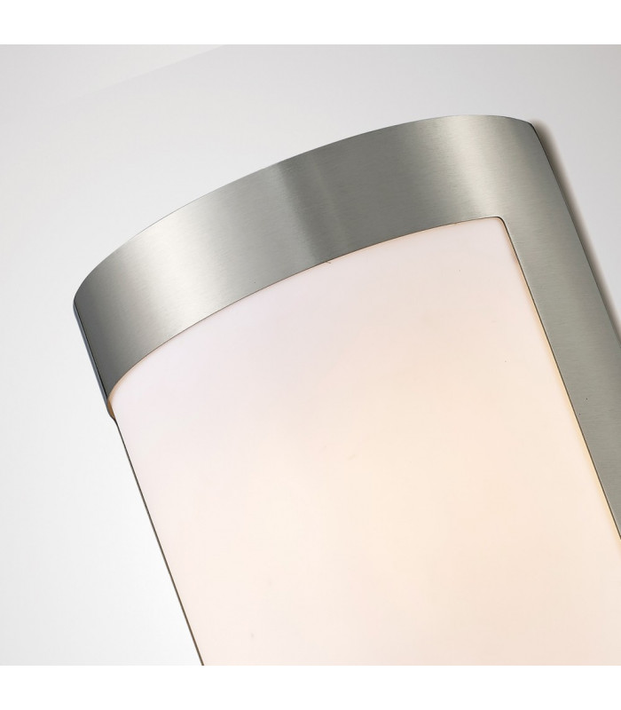 Flush Wall Lamp 1 Light E27 IP44 Exterior Plain Design Stainless Steel, Opal