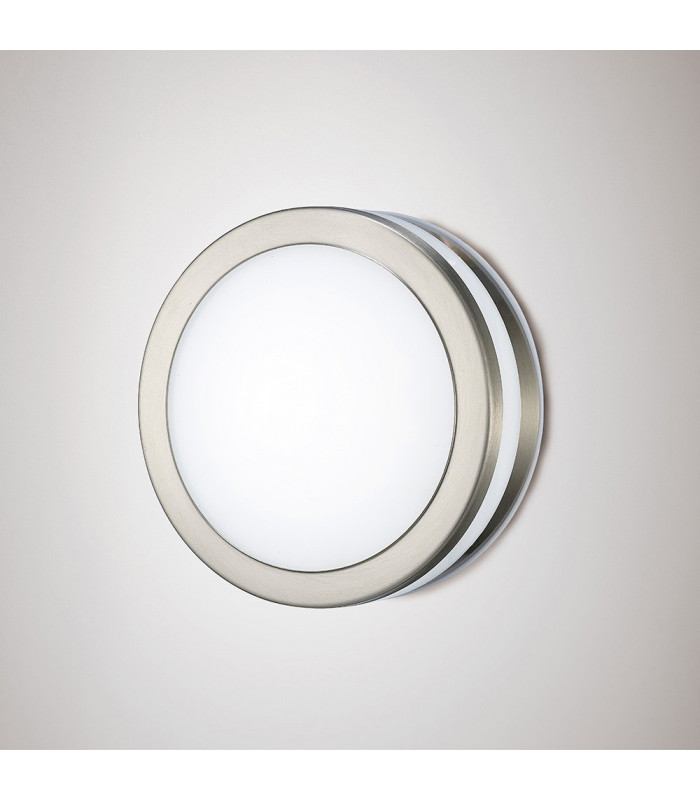 Round LED Flush Ceiling Light, Wall Lamp 2.4W 4000K IP44 Exterior Plain Design Stainless Steel, Opal