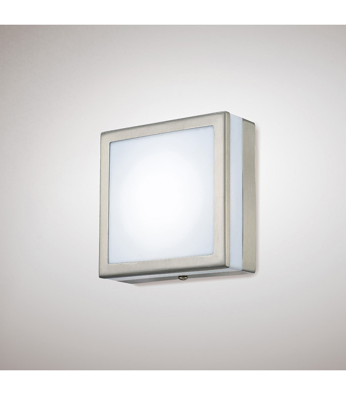 Square LED Flush Ceiling Light, Wall Lamp 2.4W IP44 Exterior Plain Design Stainless Steel, Opal