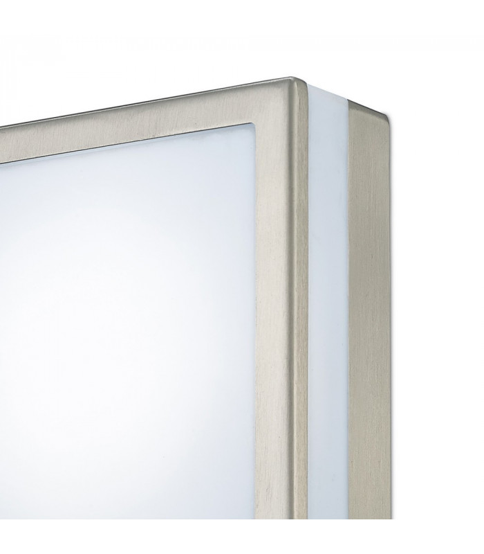 Square LED Flush Ceiling Light, Wall Lamp 2.4W IP44 Exterior Plain Design Stainless Steel, Opal