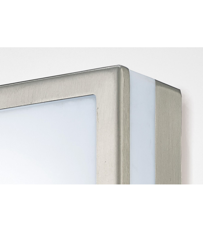 Square LED Flush Ceiling Light, Wall Lamp 2.4W IP44 Exterior Plain Design Stainless Steel, Opal