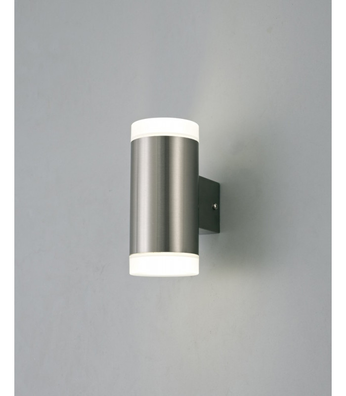 Up & Downward Lighting Cylinder Wall Lamp, 2x4W LED IP44, 4000K, Stainless Steel , Frosted Polycarbonate Diffuser