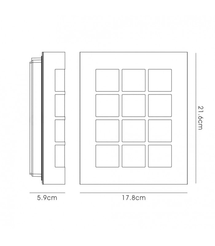 Flush Wall Lamp 216mm x 178mm with Square Grid Cover, 14W LED IP44, 4000K, Stainless Steel , Frosted Polycarbonate Diffuser