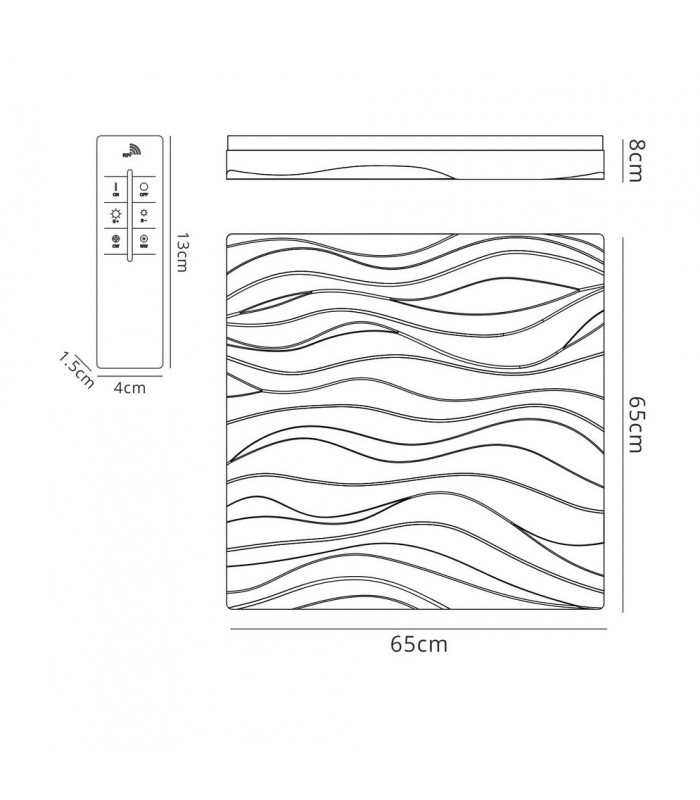Flush Ceiling Light Large Square 60W LED IP44, Tuneable 3000K-6500K, 4500lm, Dimmable via RF Remote Ctrl Matt White