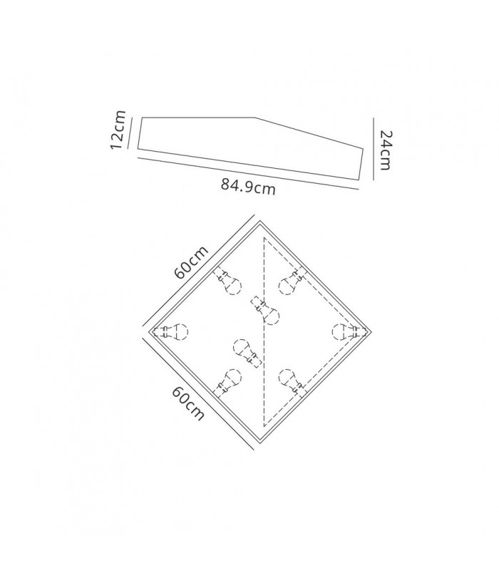 Flush Ceiling Light 60cm Square, 8 x E27 (Max 20W), White, IP44