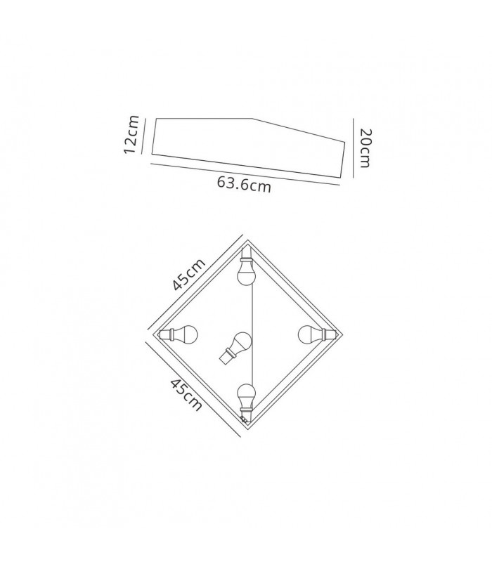 Flush Ceiling Light 45cm Square, 5 x E27 (Max 20W), Silver, IP44