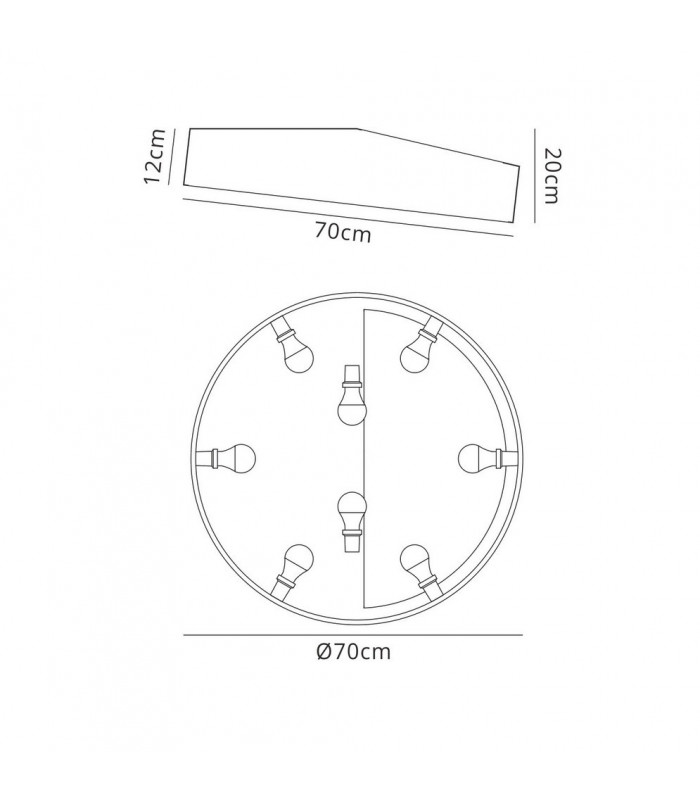 Flush Ceiling Light 70cm Round, 8 x E27 (Max 20W), White, IP44