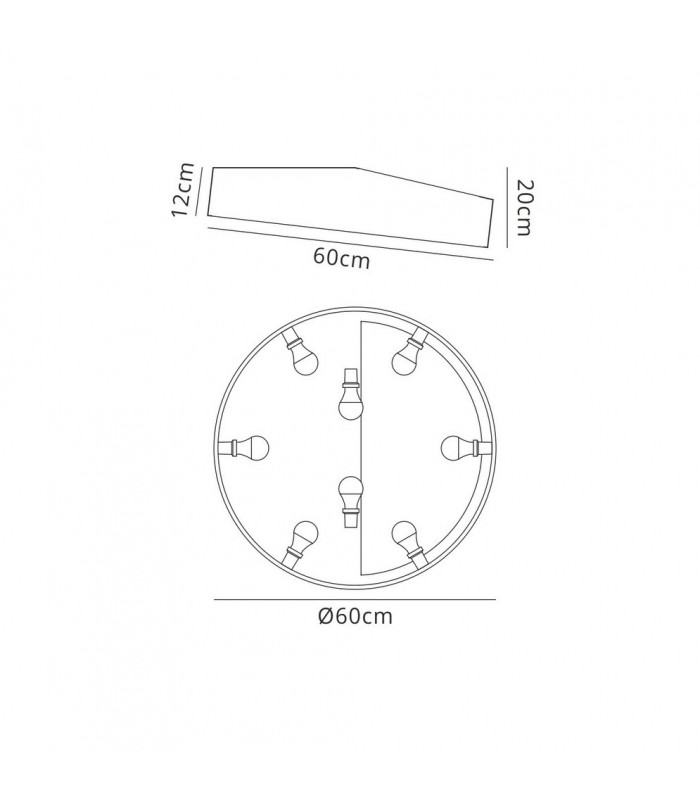 Flush Ceiling Light 60cm Round, 8 x E27 (Max 20W), White, IP44