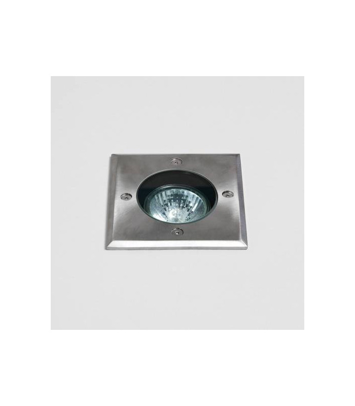1 Light Square Outdoor Recessed In Ground Light Brushed Stainless Steel IP65, GU10