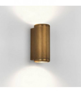 2 Light Outdoor Up Down Coastal Wall Light Antique Brass IP44, GU10