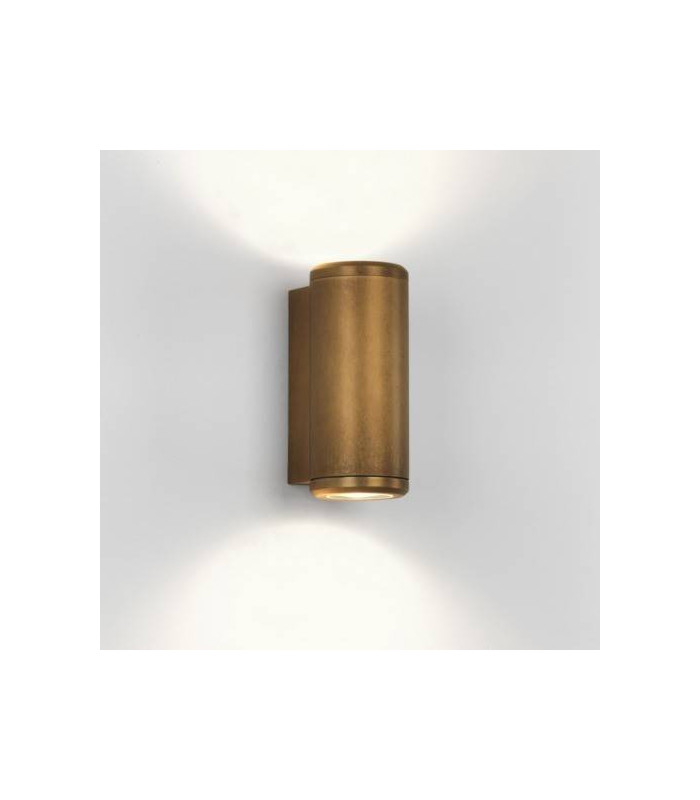 2 Light Outdoor Up Down Coastal Wall Light Antique Brass IP44, GU10
