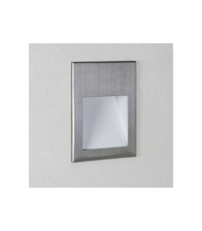 LED 1 Light Small Recessed Square Marker Wall Light Brushed Stainless Steel IP65