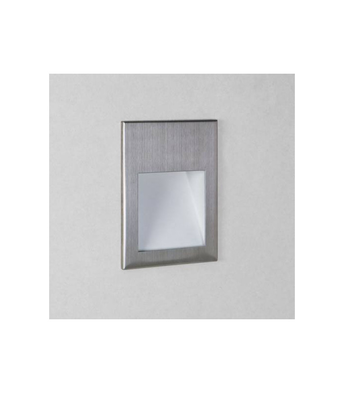 LED 1 Light Outdoor Recessed Square Marker Wall Light Brushed Stainless Steel