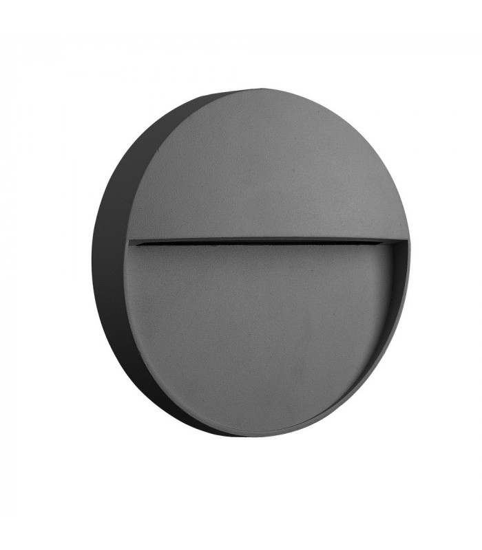Flush Wall Lamp Small Round, 3W LED, 3000K, 155lm, IP54, Anthracite