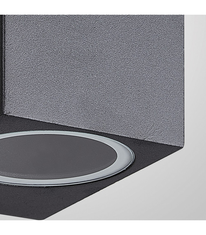 Square Wall Down Lamp, 1 x GU10, IP54, Sand Black