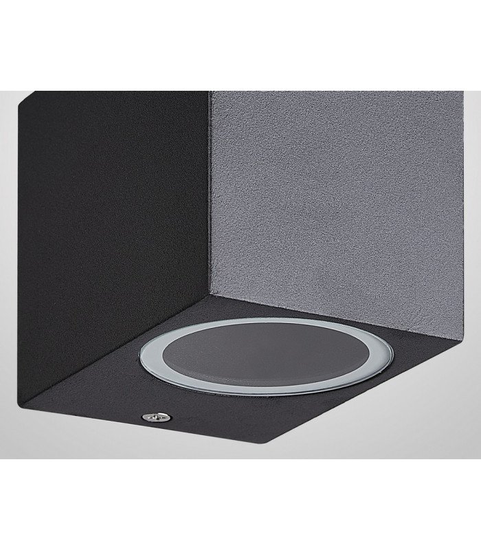 Square Wall Down Lamp, 1 x GU10, IP54, Sand Black