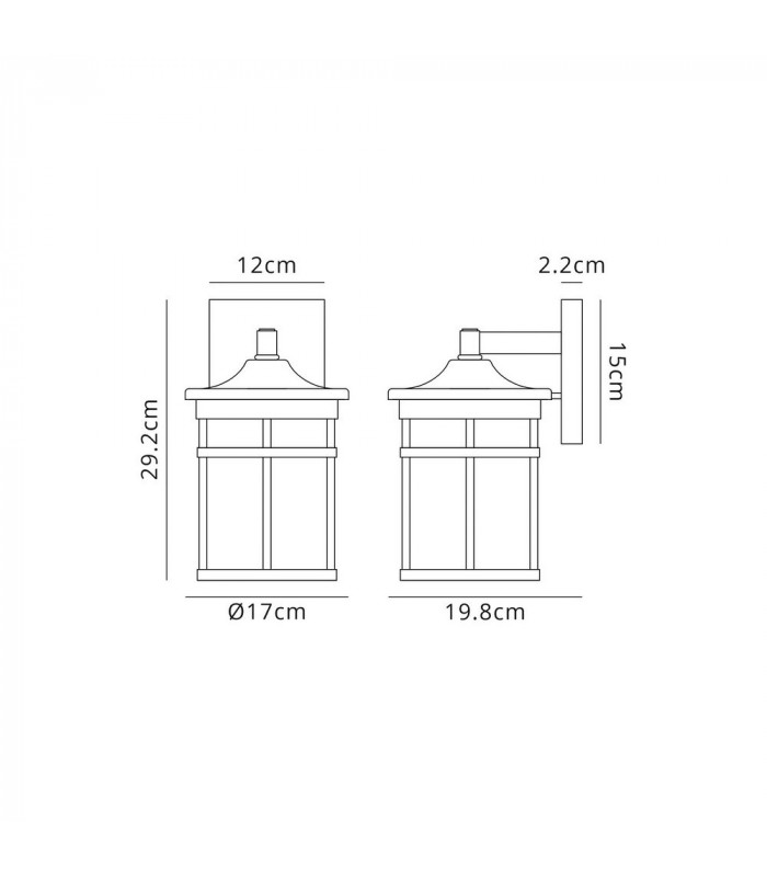 Wall Lamp, 1 x E27, Black, Clear Crackled Glass, IP54
