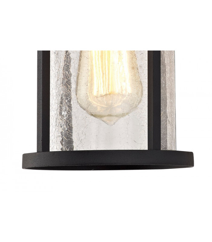 Wall Lamp, 1 x E27, Black, Clear Crackled Glass, IP54