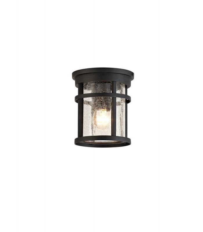 Ceiling, 1 x E27, Black, Clear Crackled Glass, IP54