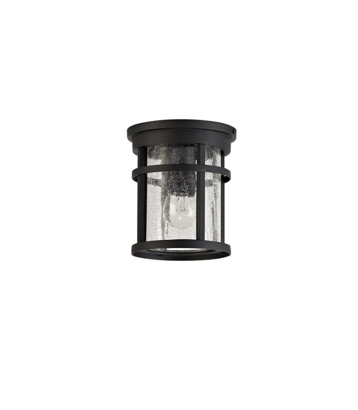 Ceiling, 1 x E27, Black, Clear Crackled Glass, IP54