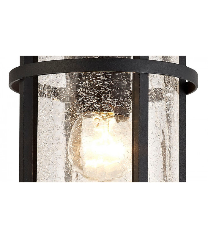 Ceiling, 1 x E27, Black, Clear Crackled Glass, IP54