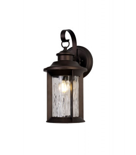 Small Wall Lamp, 1 x E27, Antique Bronze, Clear Ripple Glass, IP54