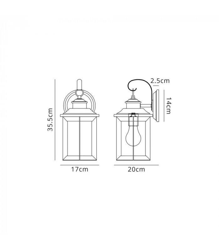 Small Wall Lamp, 1 x E27, Antique Bronze, Clear Ripple Glass, IP54