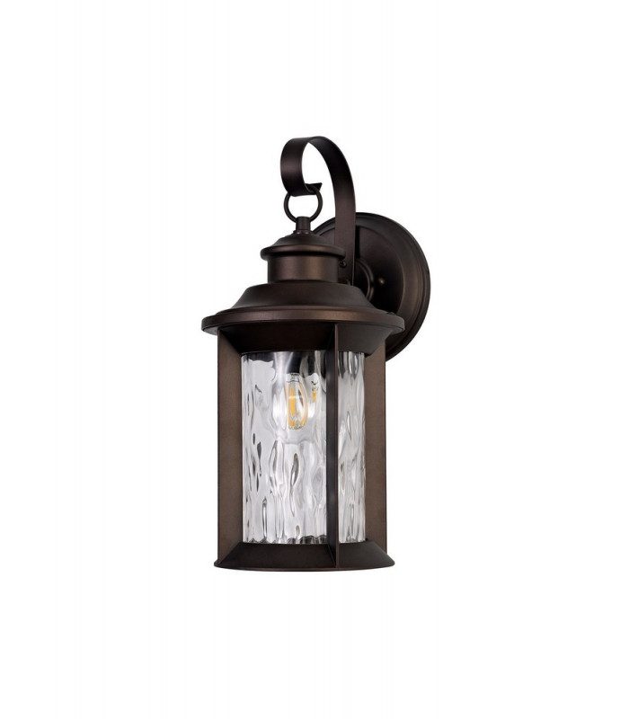 Small Wall Lamp, 1 x E27, Antique Bronze, Clear Ripple Glass, IP54