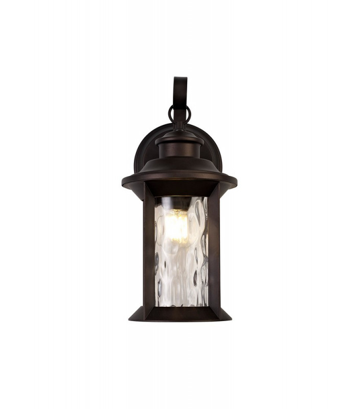 Small Wall Lamp, 1 x E27, Antique Bronze, Clear Ripple Glass, IP54