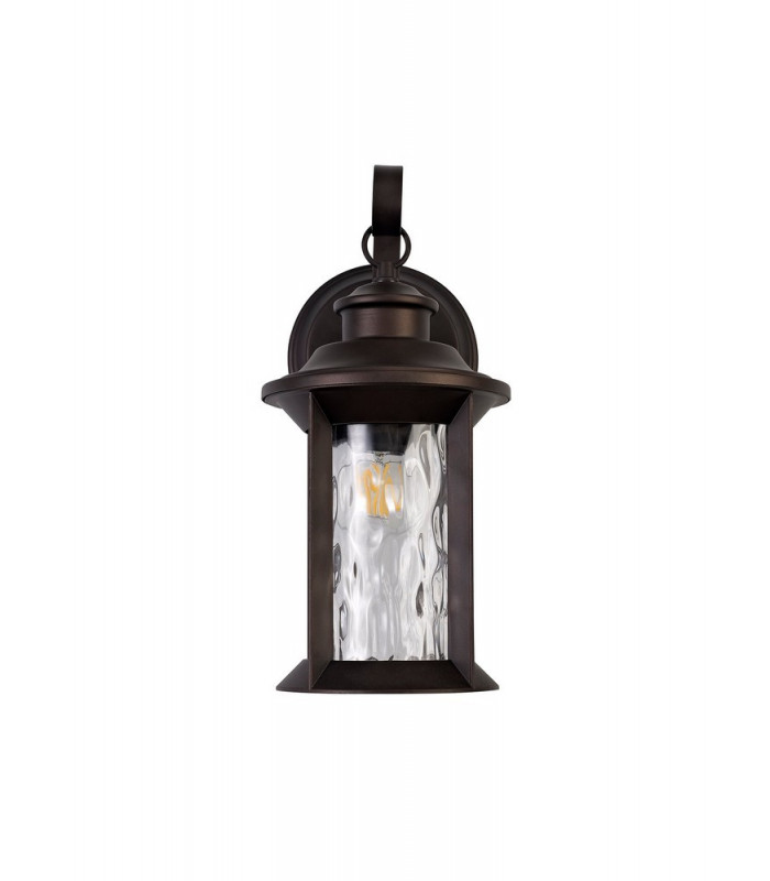 Small Wall Lamp, 1 x E27, Antique Bronze, Clear Ripple Glass, IP54