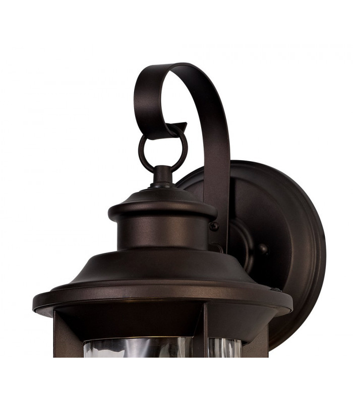 Small Wall Lamp, 1 x E27, Antique Bronze, Clear Ripple Glass, IP54