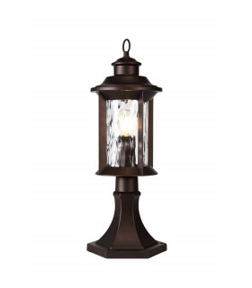 Pedestal Lamp, 1 x E27, Antique Bronze, Clear Ripple Glass, IP54