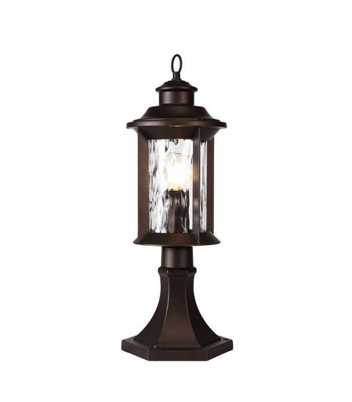 Pedestal Lamp, 1 x E27, Antique Bronze, Clear Ripple Glass, IP54