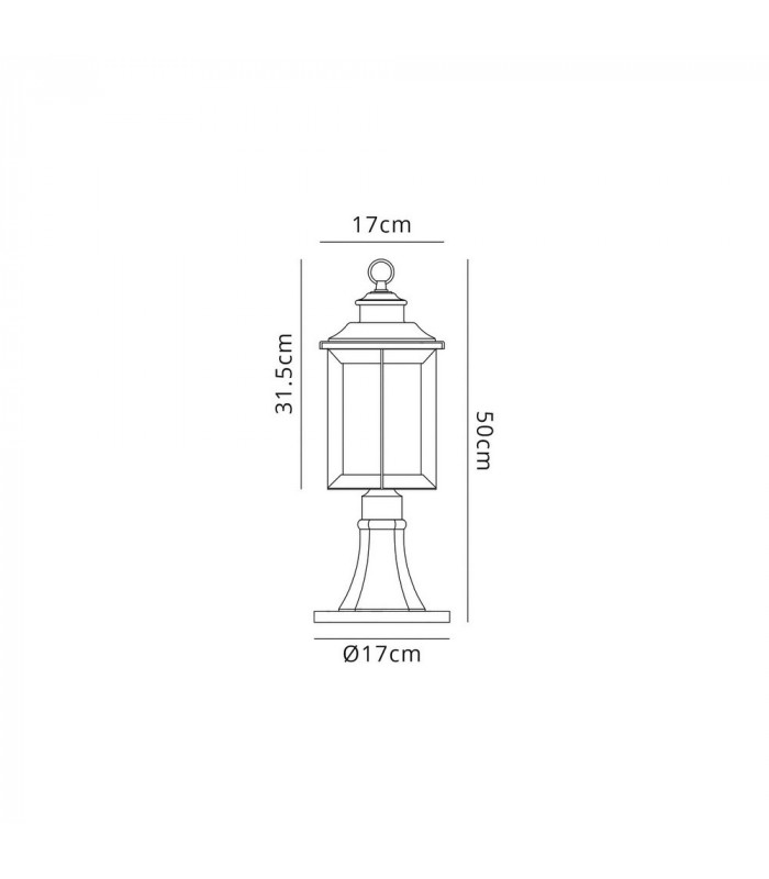 Pedestal Lamp, 1 x E27, Antique Bronze, Clear Ripple Glass, IP54