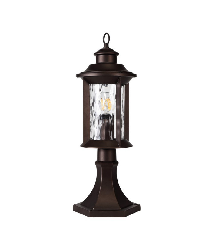 Pedestal Lamp, 1 x E27, Antique Bronze, Clear Ripple Glass, IP54