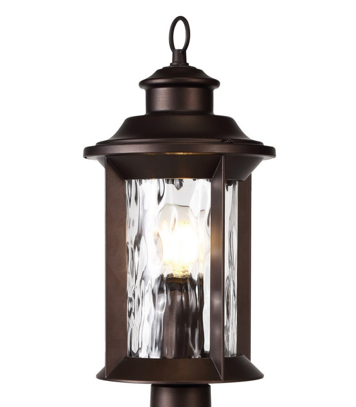 Pedestal Lamp, 1 x E27, Antique Bronze, Clear Ripple Glass, IP54