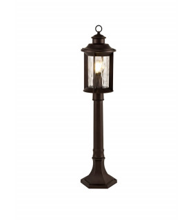 Bollard Post Lamp, 1 x E27, Antique Bronze, Clear Ripple Glass, IP54