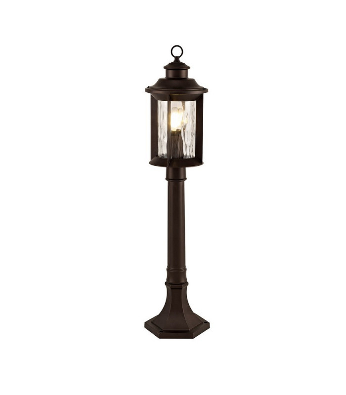 Bollard Post Lamp, 1 x E27, Antique Bronze, Clear Ripple Glass, IP54