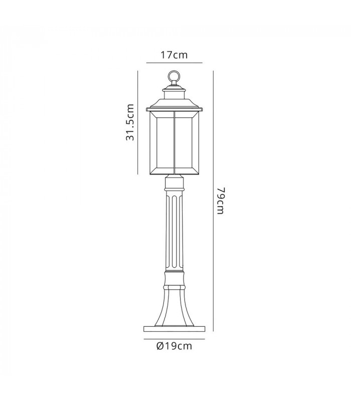 Bollard Post Lamp, 1 x E27, Antique Bronze, Clear Ripple Glass, IP54