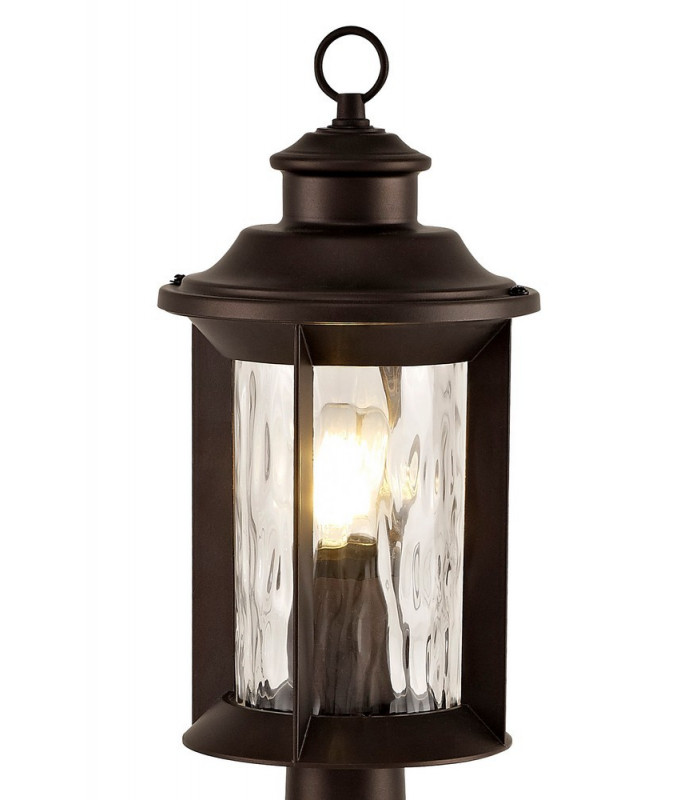 Bollard Post Lamp, 1 x E27, Antique Bronze, Clear Ripple Glass, IP54