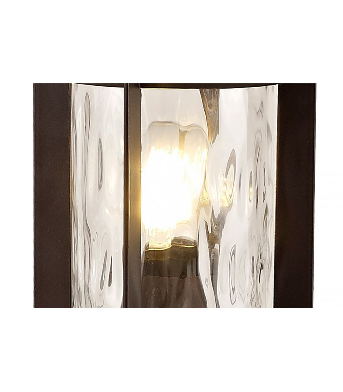 Bollard Post Lamp, 1 x E27, Antique Bronze, Clear Ripple Glass, IP54